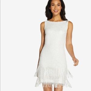 Adrianna Papell Sleeveless Beaded Cocktail Dress in Ivory Size 4